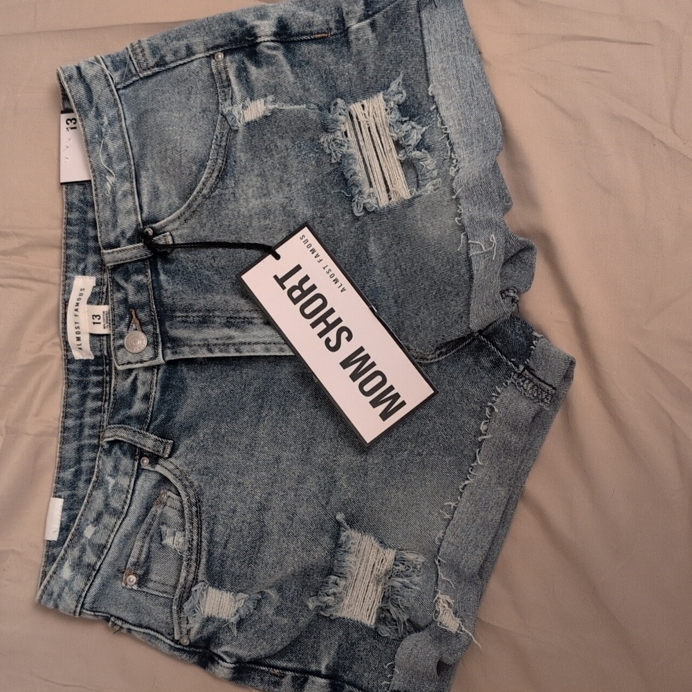 Almost Famous Blue Distressed Jean Shorts Size 13